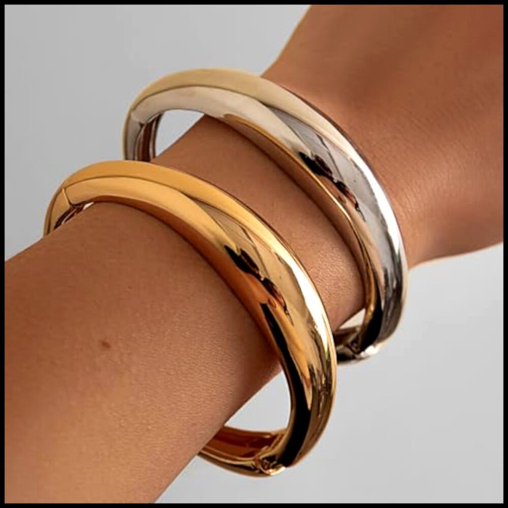 Chunky Hinged Cuff Bangle Bracelets Minimalist St… - image 2